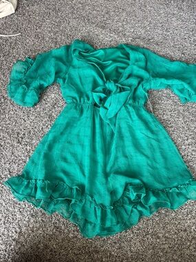 Green Ruffle Tie-Front Romper